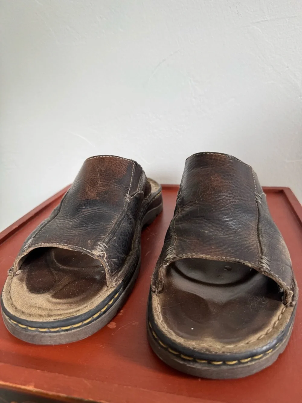 Vintage Dr. Martens Open Toe Sandals Brown Leather Slide Casual Distressed 11